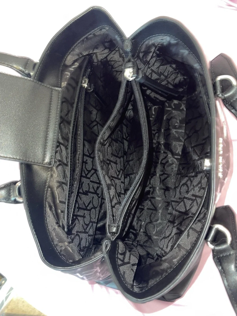 Calvin Klein Black Tote with Pink Floral Accents